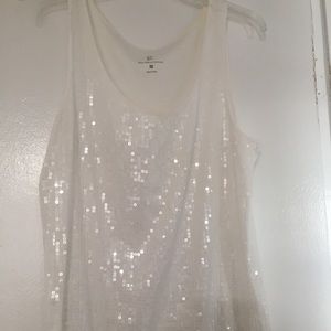 White sequin Scoop Neck Top